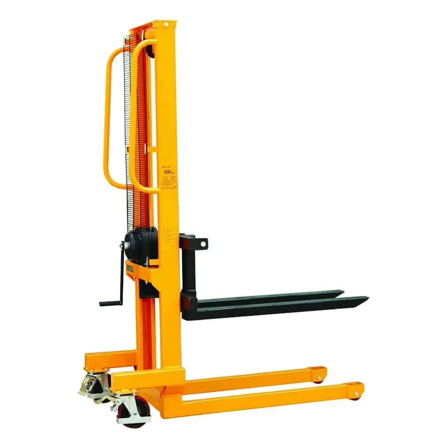 Orange hand winch stacker